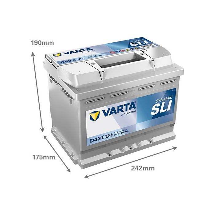 Batterie de démarrage Varta Dynamic D43 12 V 60 Ah 540 A – Plomb-acide (sans entretien)