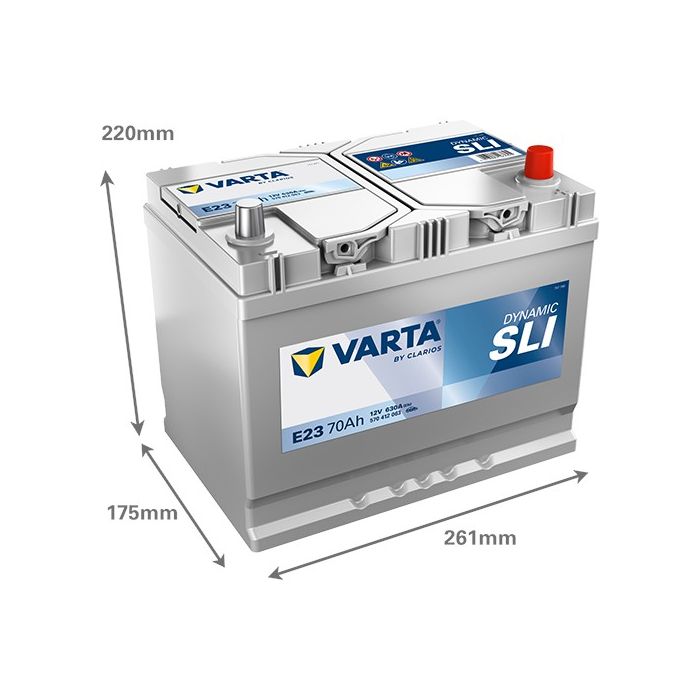 Batterie de démarrage Varta Dynamic E23 12 V 70 Ah 630 A – Plomb-acide (sans entretien)