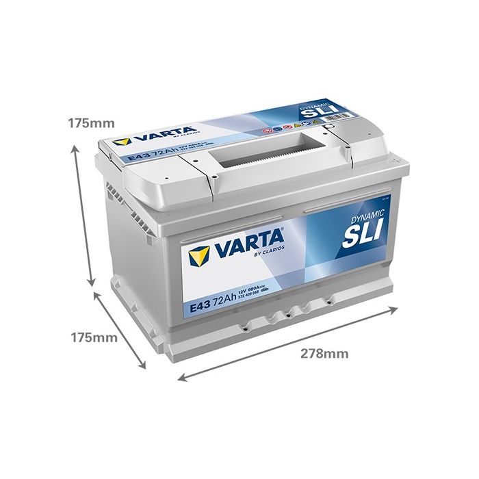 Batterie de démarrage Varta Dynamic E43 12 V 72 Ah 680 A – Plomb-acide (sans entretien)
