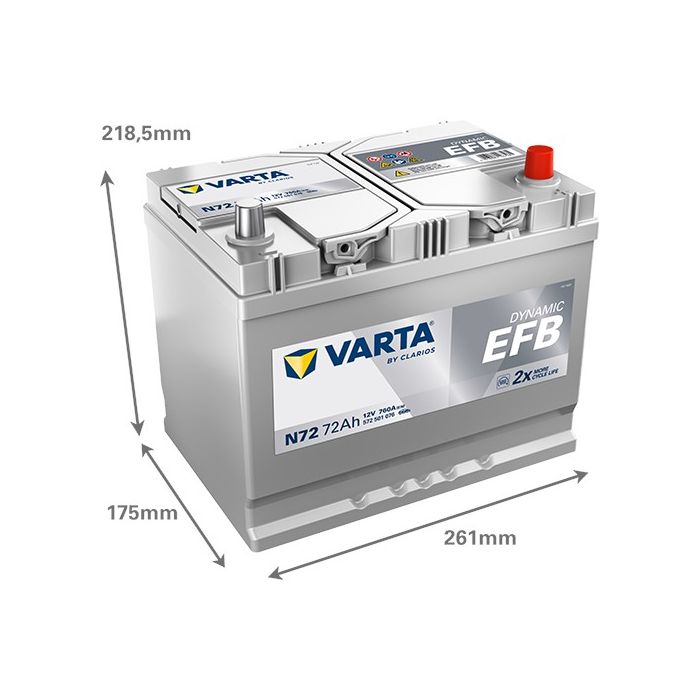 Batterie Start & Stop EFB Varta Dynamic N72 12 V 72 Ah 760 A – EFB