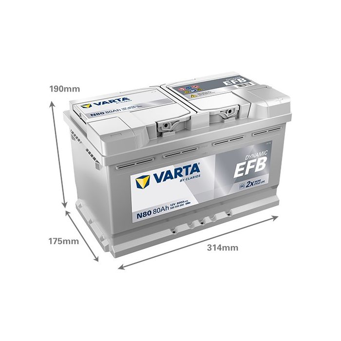 Batterie Start & Stop EFB Varta Dynamic N80 12 V 80 Ah 800 A – EFB