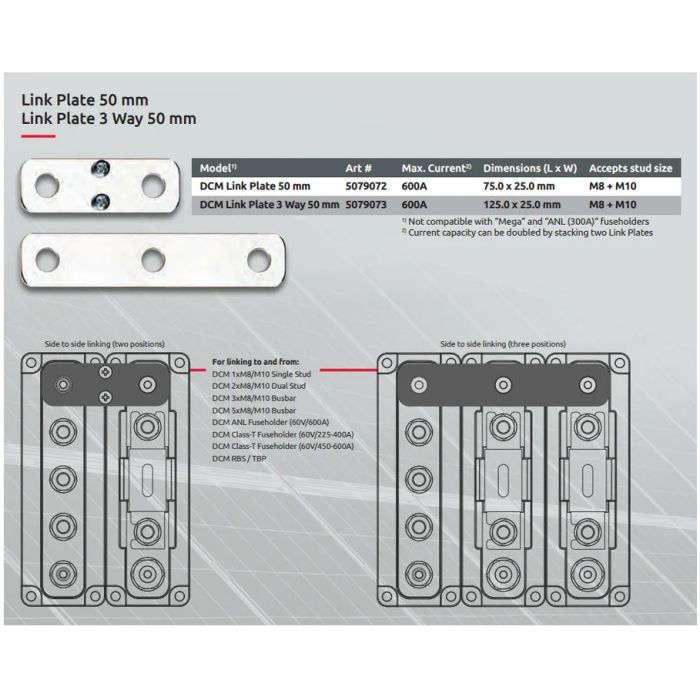 Plaque de liaison 3 voies 600 A entraxe 50 mm pour boulons M8 et M10 