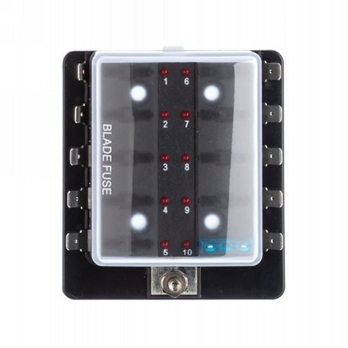 Porte-fusibles ATO 10 voies à témoins LED, montage en saillie 