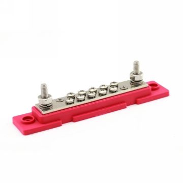 Barre de distribution DC rouge avec capot 2 x M6 + 10 x M4 