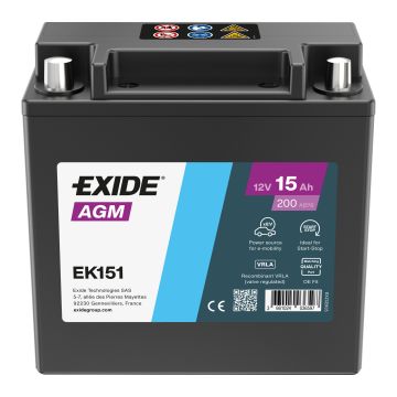 Batterie auxiliaire AGM Exide EK151 12 V 15 Ah 200 A – AGM