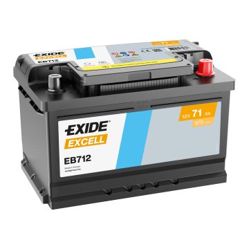 Batterie de démarrage Exide Excell EB712 12 V 71 Ah 670 A – Plomb-acide (sans entretien)