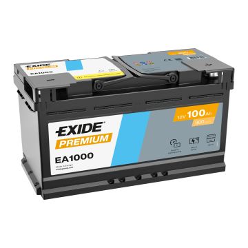 Batterie de démarrage Exide Premium EA1000 12 V 100 Ah 900 A – Plomb-acide (sans entretien)