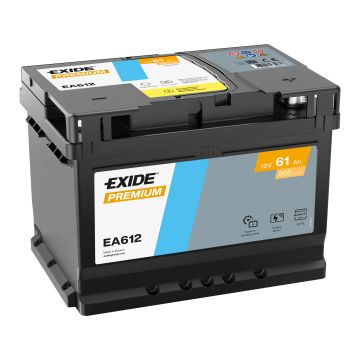 Batterie de démarrage Exide Premium EA612 12 V 61 Ah 600 A – Plomb-acide (sans entretien)
