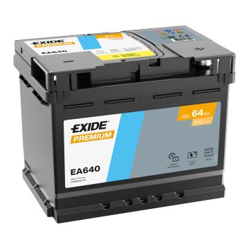 Batterie de démarrage Exide Premium EA640 12 V 64 Ah 640 A – Plomb-acide (sans entretien)