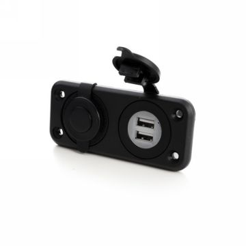 Prise encastrable 2 ports USB et allume-cigare avec couvercle 10-30 V 