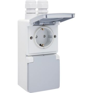 Prise double verticale étanche Niko 16 A 250 V IP55 entrées M20 