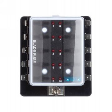 Porte-fusibles ATO 10 voies à témoins LED, montage en saillie 